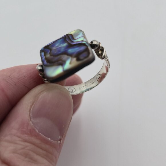 Size 8 Sterling Silver Square Abalone Floral Scrolled Band Ring A4232 - Picture 6 of 9